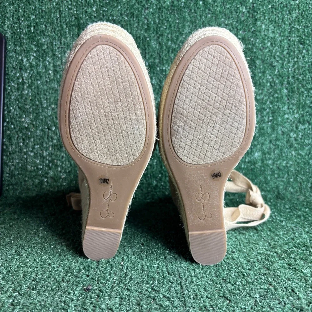 NEW Jessica Simpson Suede Ankle Tie Boho Espadrille Wedge Sandals Tan Womens 10M